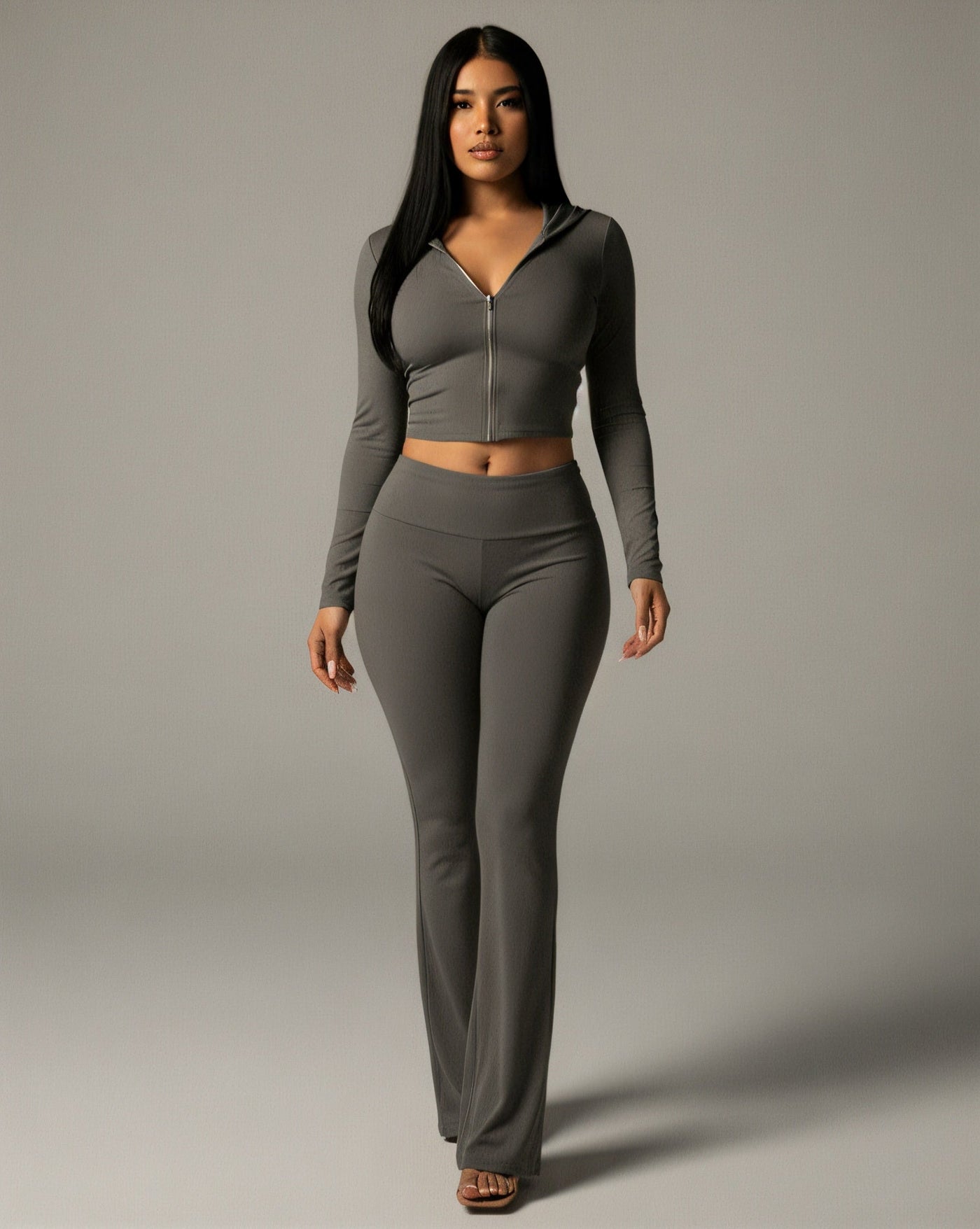 RAINY Zip-Up Hoodie and Flare Pants Set