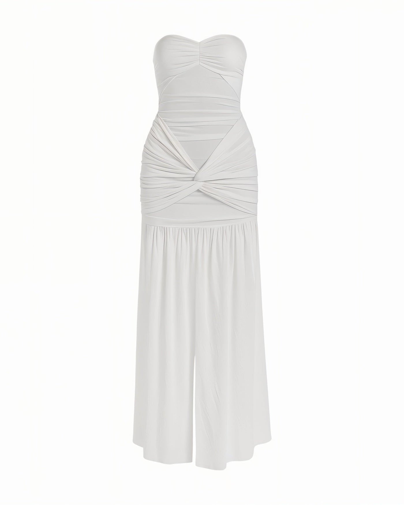 KAIRA Strapless Mesh Bandeau Maxi Dress With Front Slit