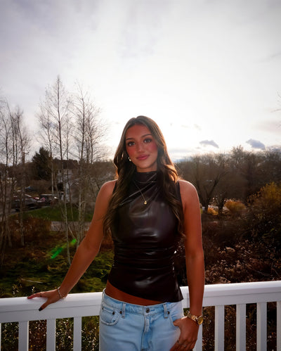 MABEL Faux Leather Draped Top