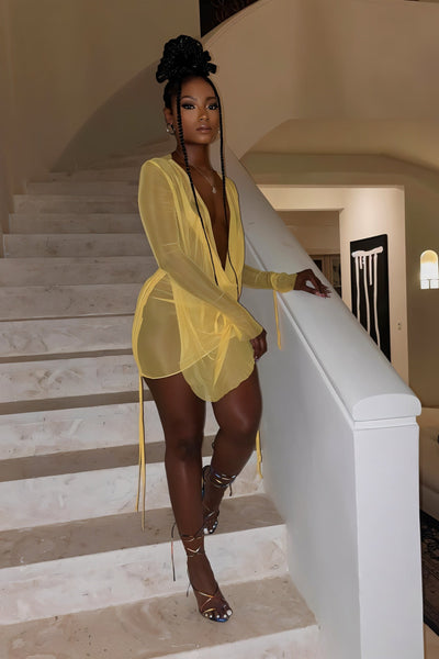 VALERIA Tie-up Mesh Gauze Pleated Skirt Set