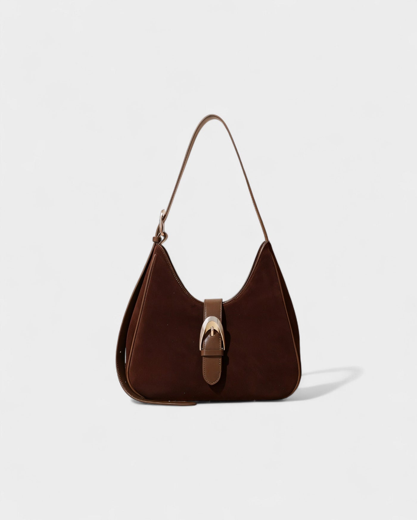 RIVARA Faux Suede Buckle Strap Shoulder Bag
