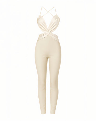 NIANA Satin Twist Cutout Jumpsuit