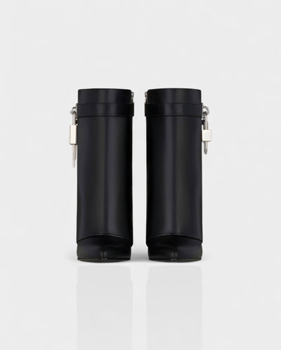 AVELINE Padlock Wedge Faux Leather Ankle Boots