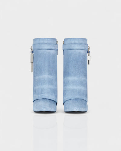 AVELINE Padlock Wedge Faux Leather Ankle Boots