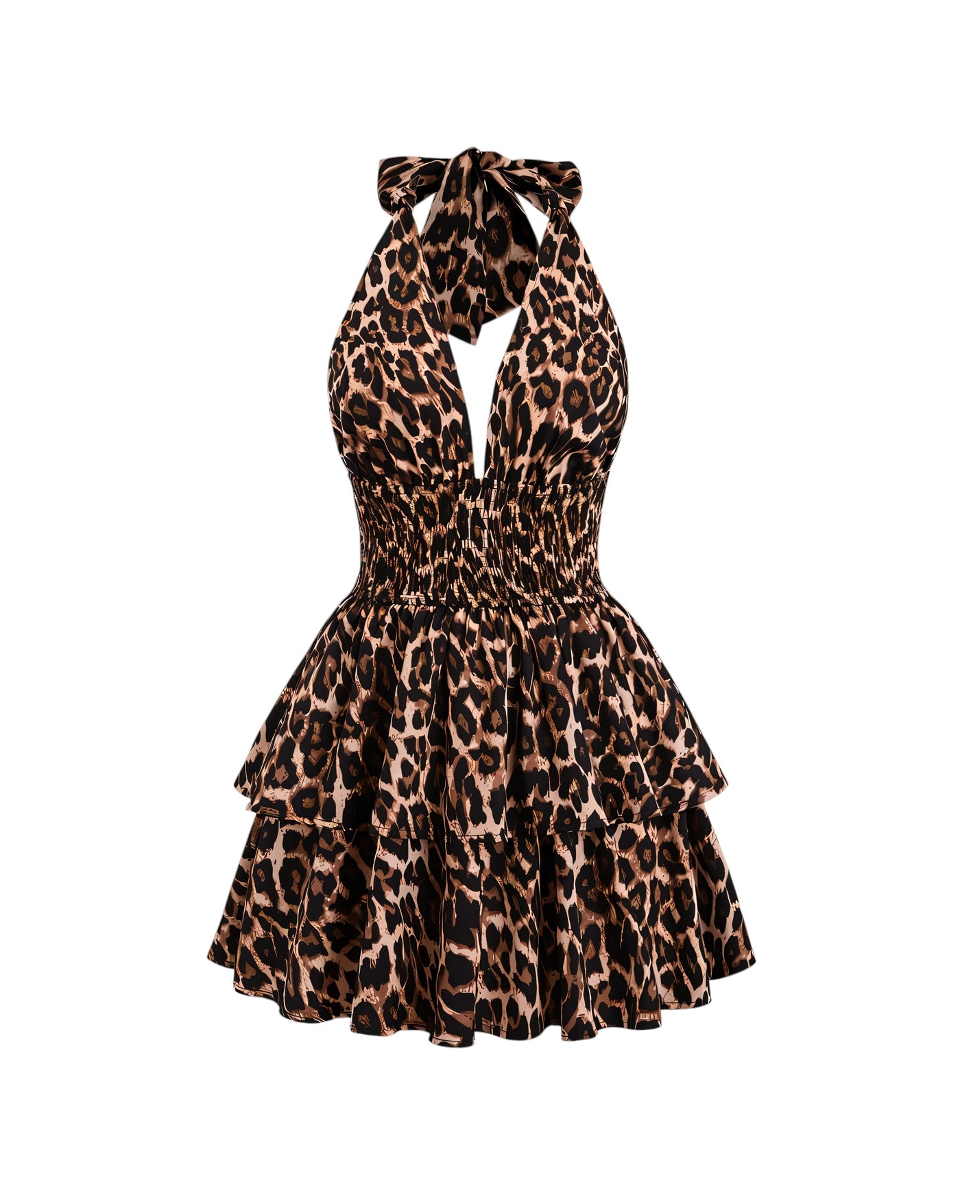 PEACHY Leopard Halter Ruffle Mini Dress
