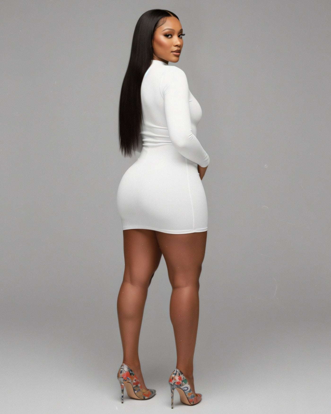 SAYLA Cutout High-Neck Long-Sleeve Mini Dress