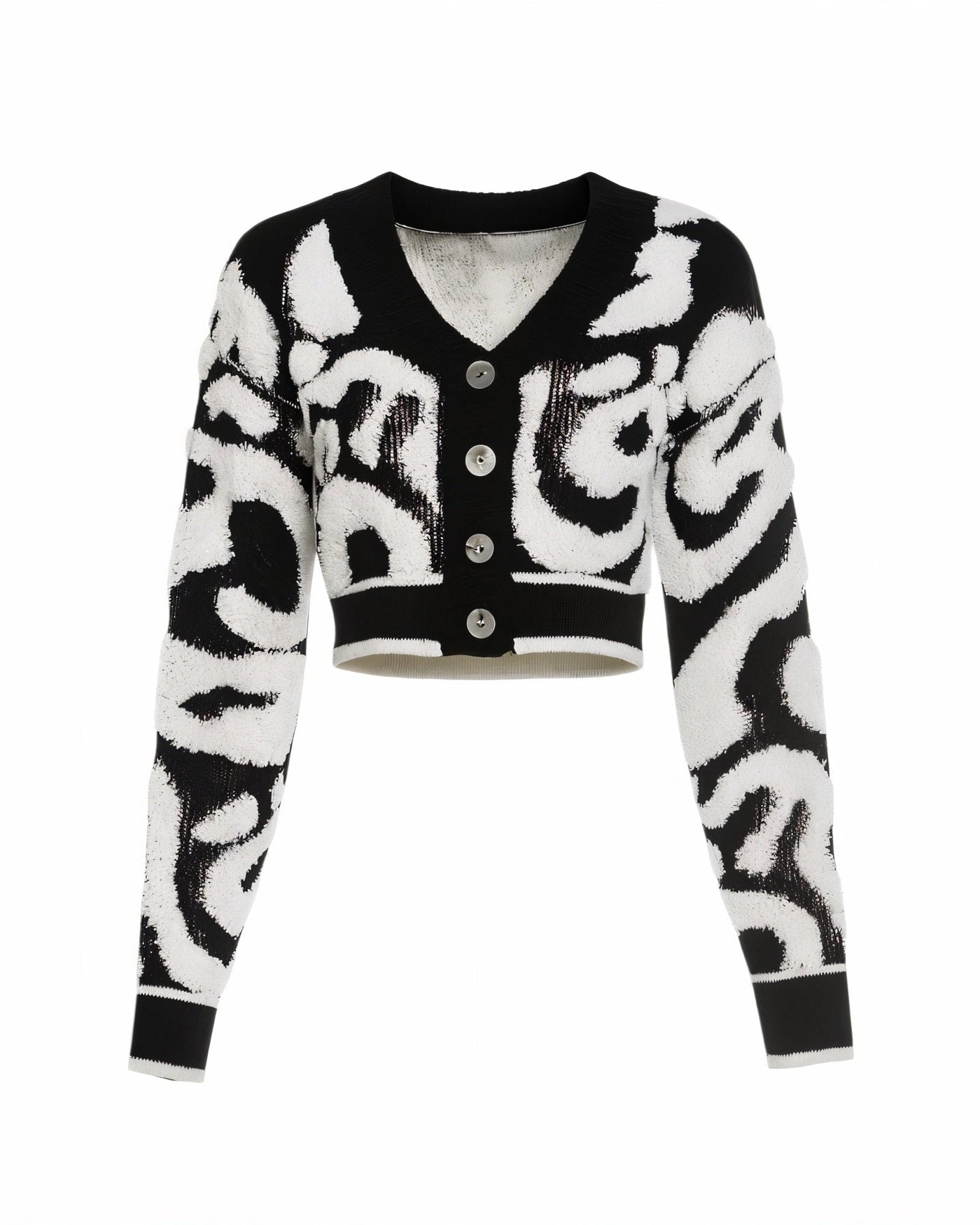JAYA Cropped Abstract Print Knit Cardigan