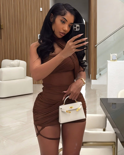 SONIA Draped Mesh Mini Dress