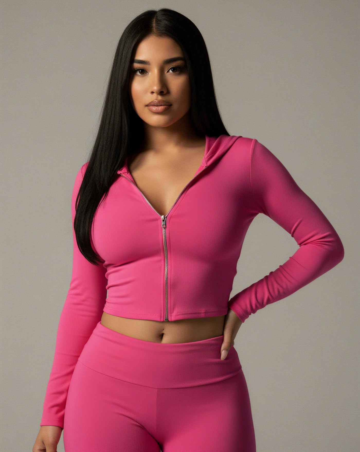 RAINY Zip-Up Hoodie and Flare Pants Set