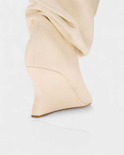 IRELLE Slouchy Faux Leather Pointed Wedge Heel Boots