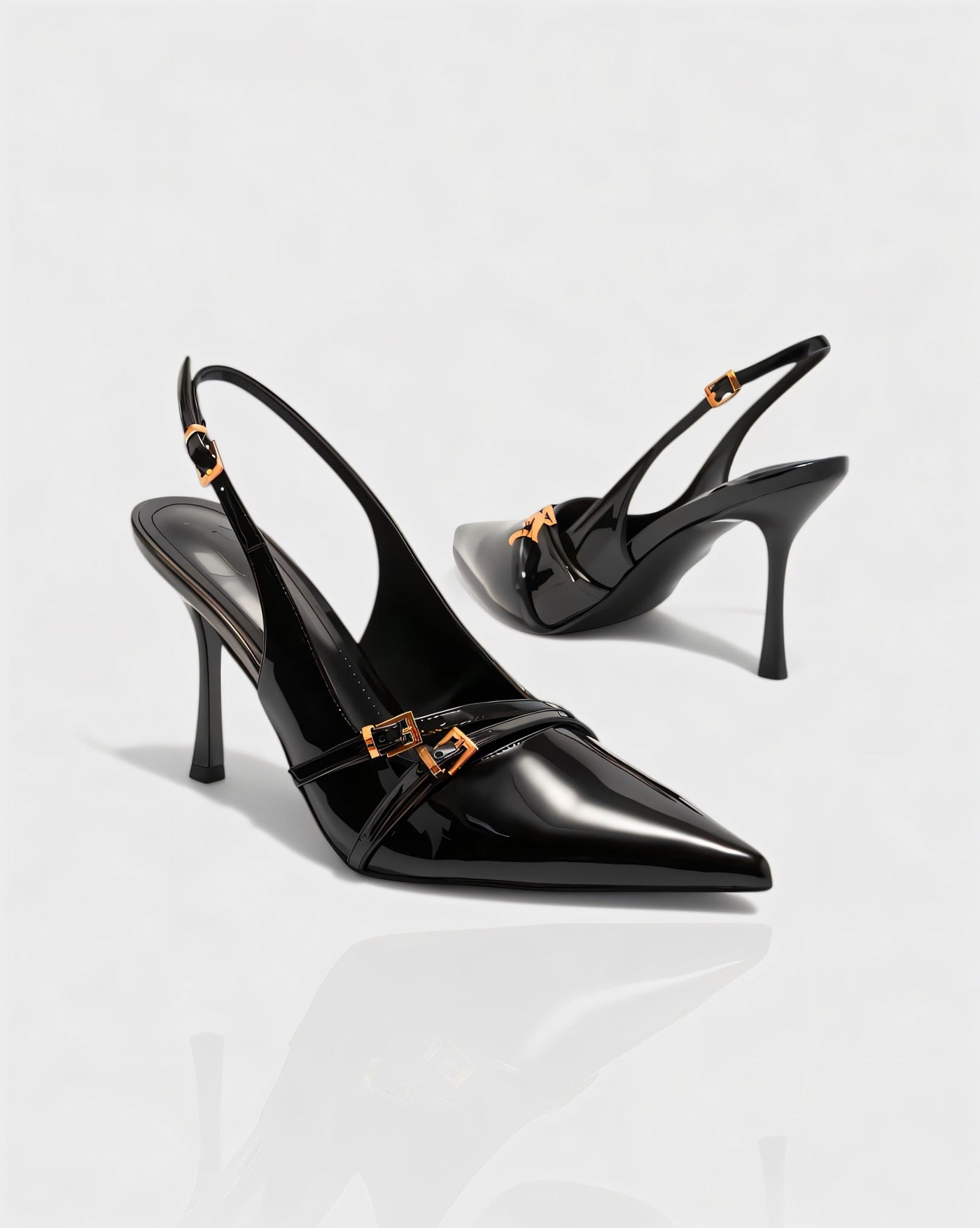 VALEN Patent Buckle Slingback Heels