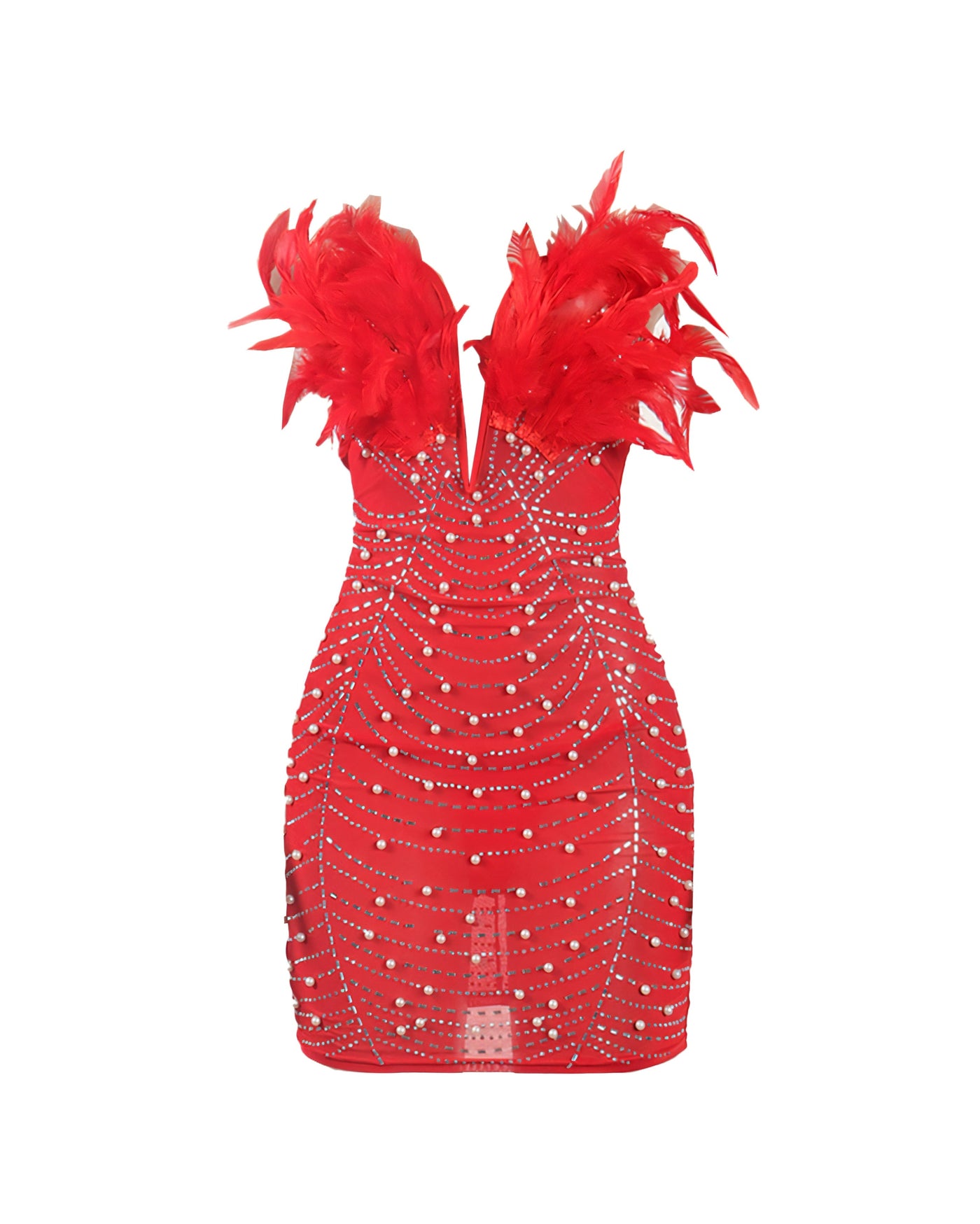 KAYALI Pearl & Rhinestone Embellished Feather Mini Dress