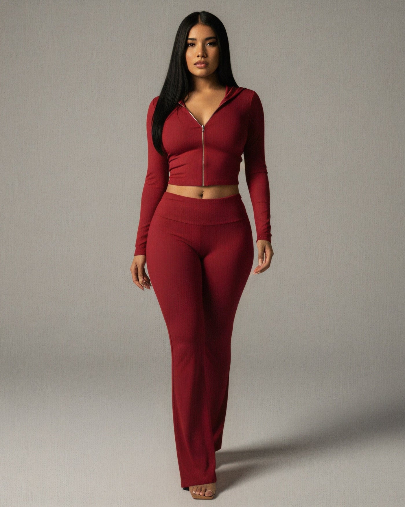 RAINY Zip-Up Hoodie and Flare Pants Set