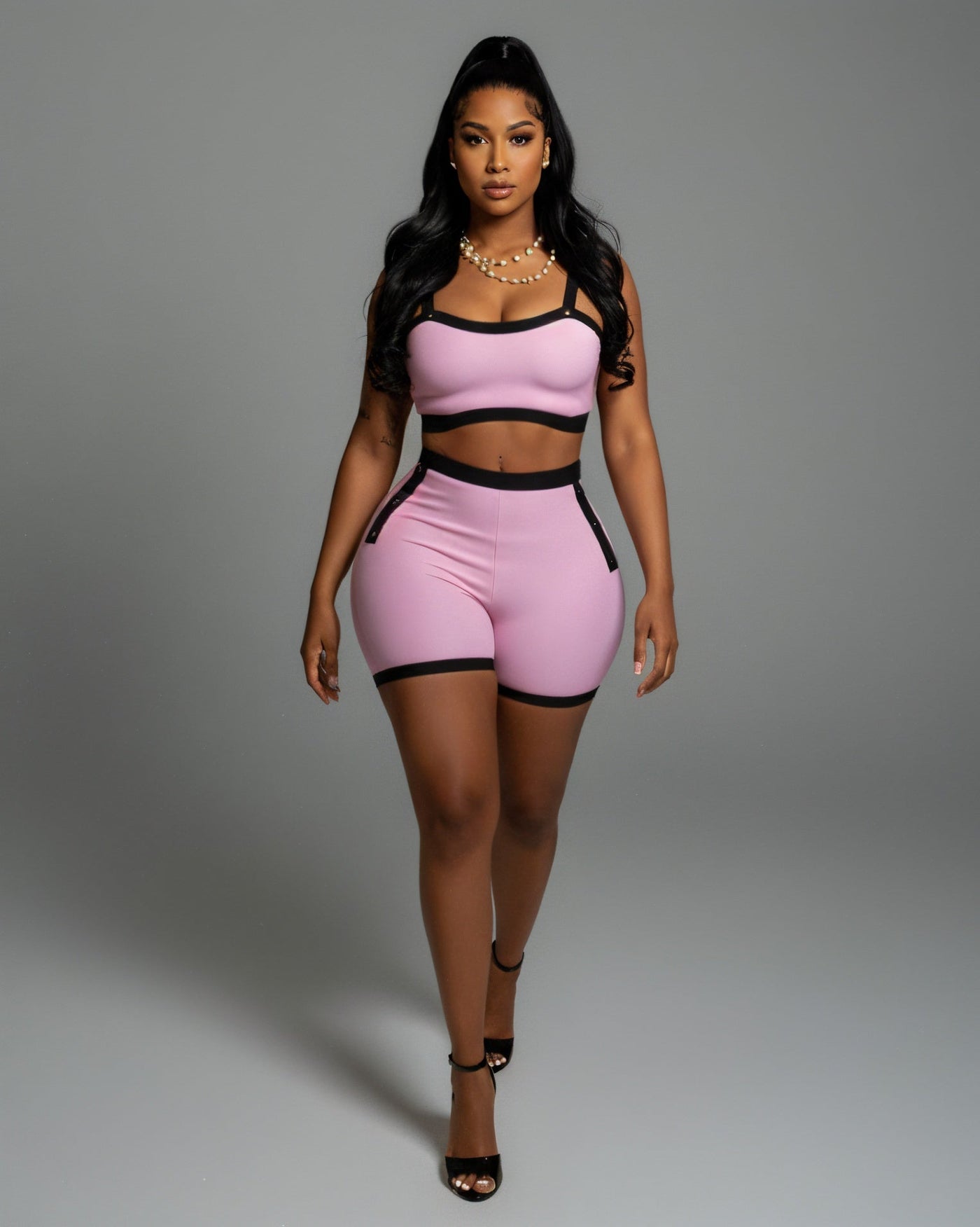 KAMRYN Contrast Trim Top & Shorts Set