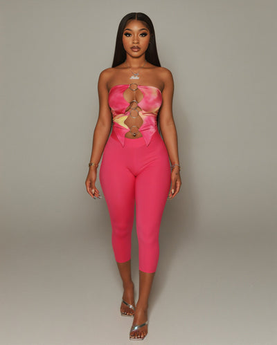 ELLIE Strapless Ring Detail Top & Capri Pants