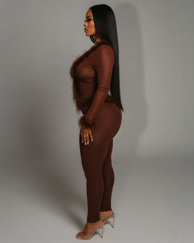 EMERY Faux Feather Trim Two-Piece Set