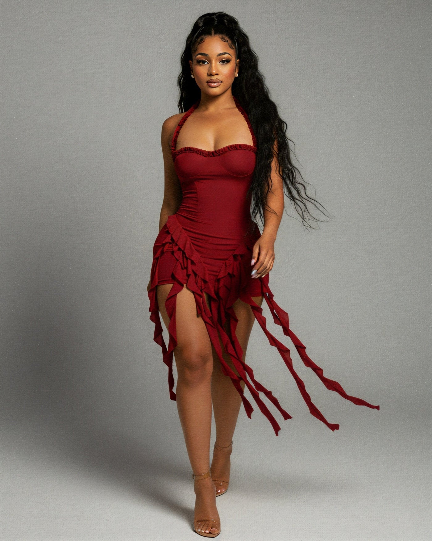 SANAI Ruffle Trim Mini Dress