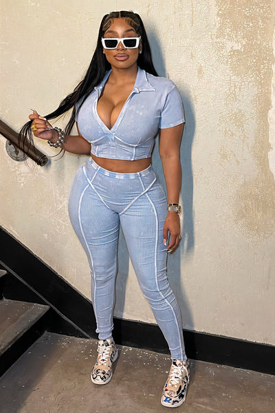 ALLIE Ribbed Zip Polo Crop Top & Legging Set