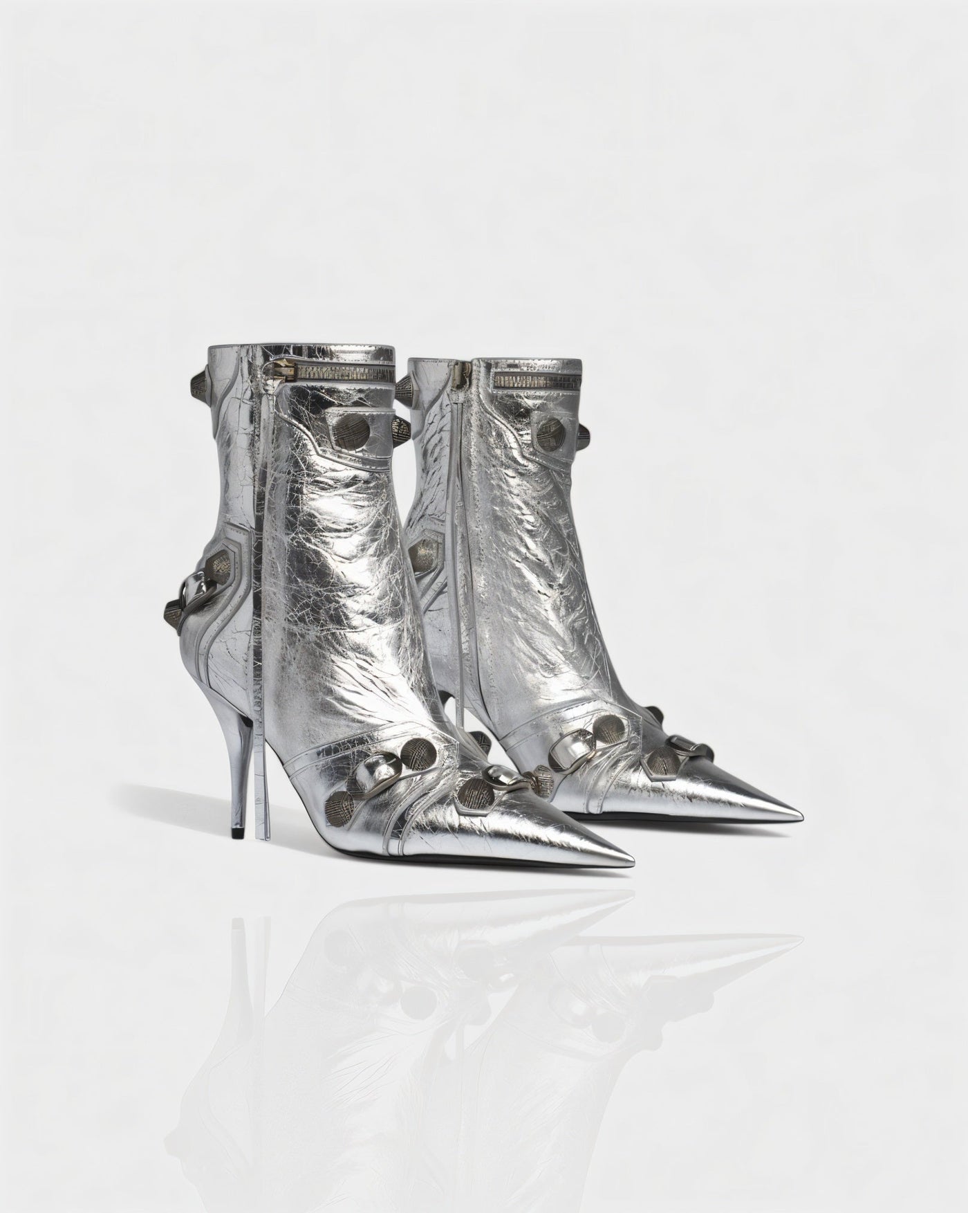 REVINA Studded Leather Pointed-Toe Ankle Boots