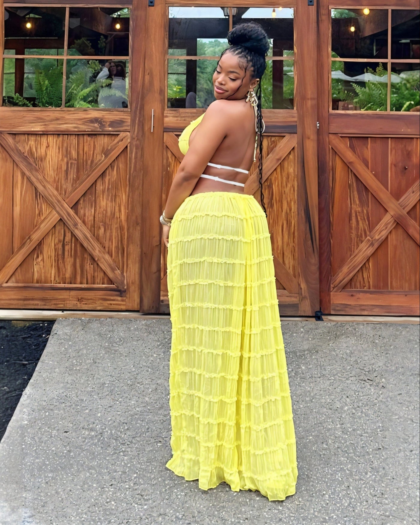 CHRISTINE Sheer Ruched Halter Top and Maxi Skirt Set