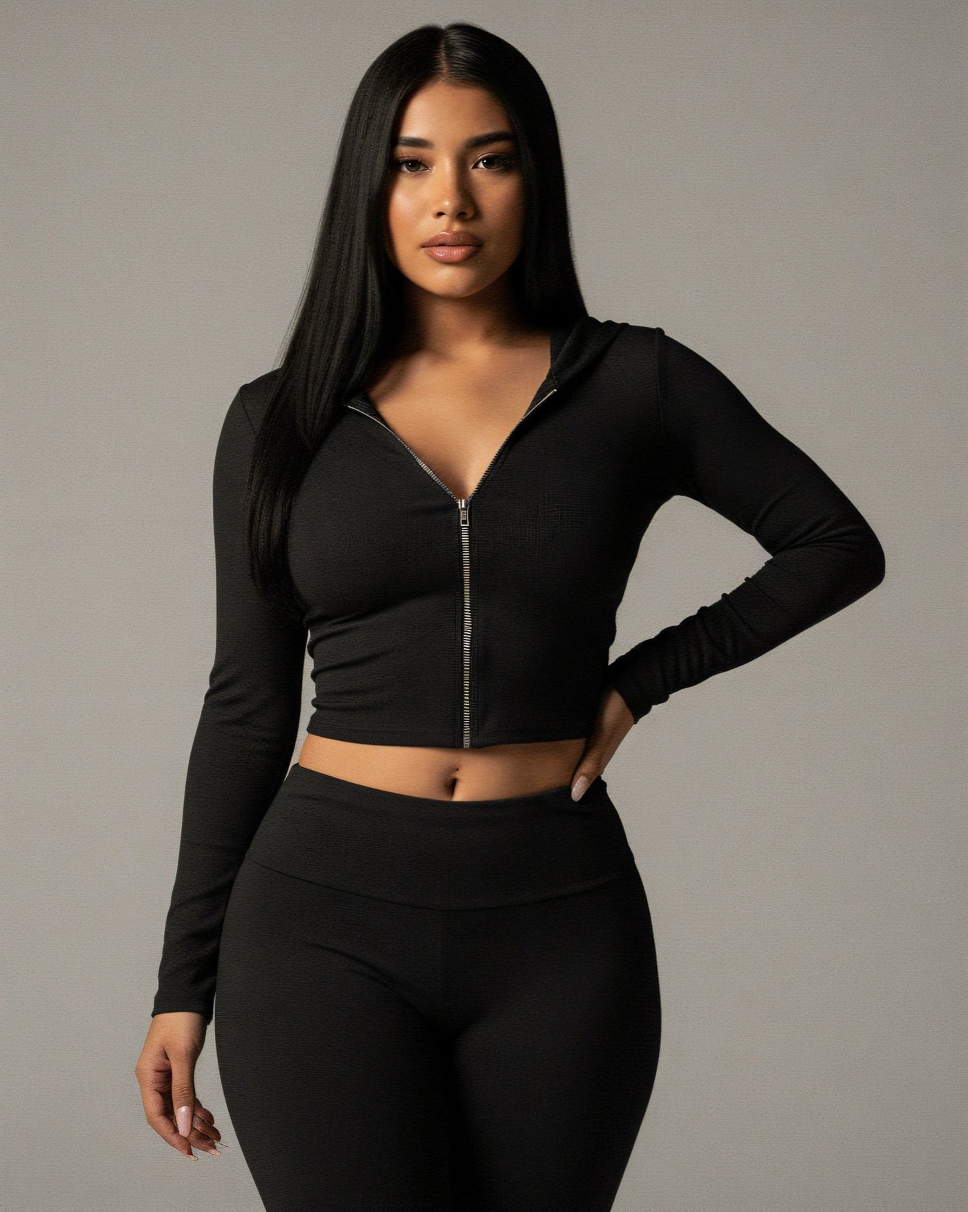 RAINY Zip-Up Hoodie and Flare Pants Set