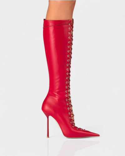 ESCAS Lace-Up Mesh Knee-High Stiletto Boots