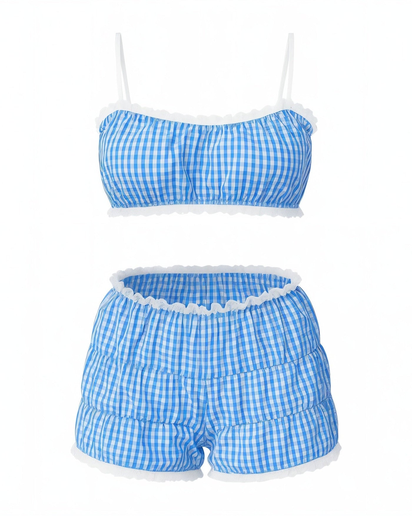 KINSLEY Gingham Ruffle Bralette & Shorts Set