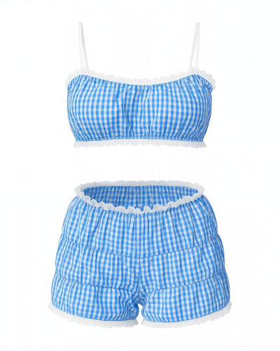 KINSLEY Gingham Ruffle Bralette & Shorts Set
