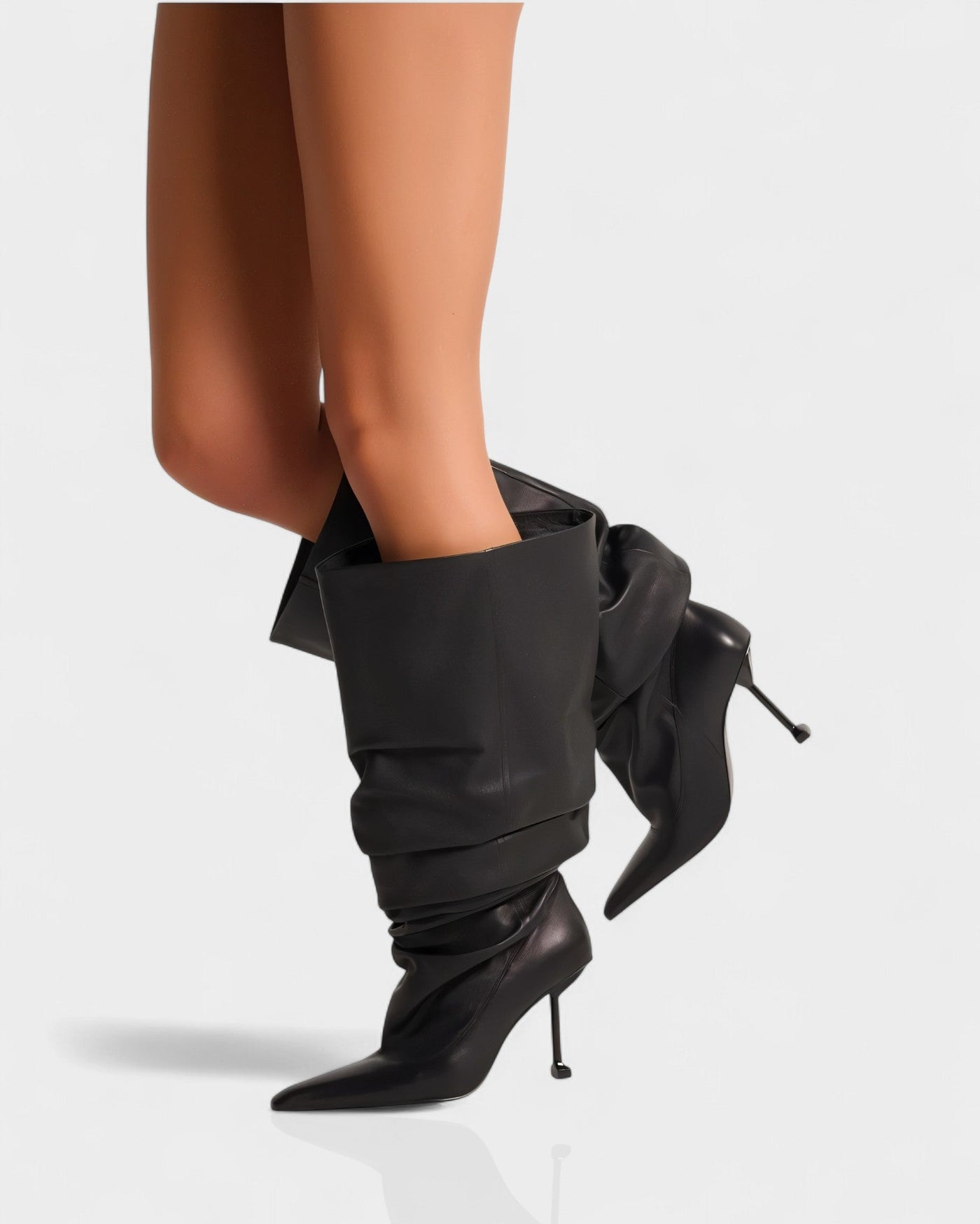 BELLARA Faux Leather Slouchy Pointed Toe Stiletto Boots