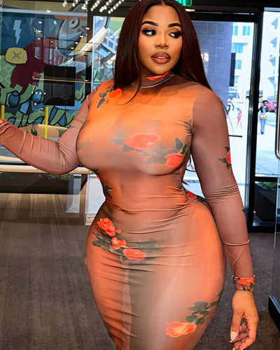 MIREYA Printed Round Neck Maxi Dress