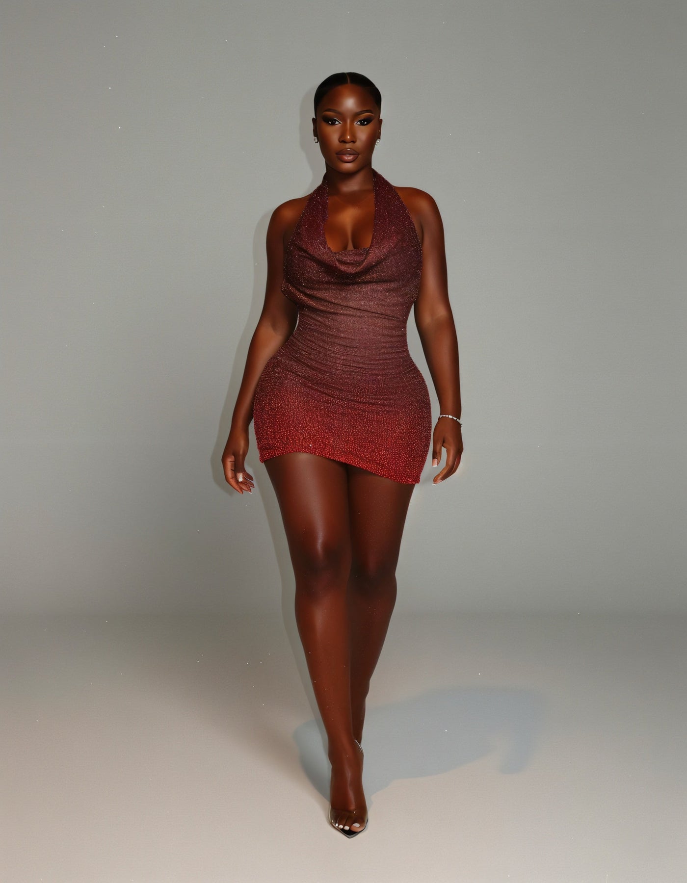 IMOGEN Rhinestone Embellished Cowl Neck Mini Dress