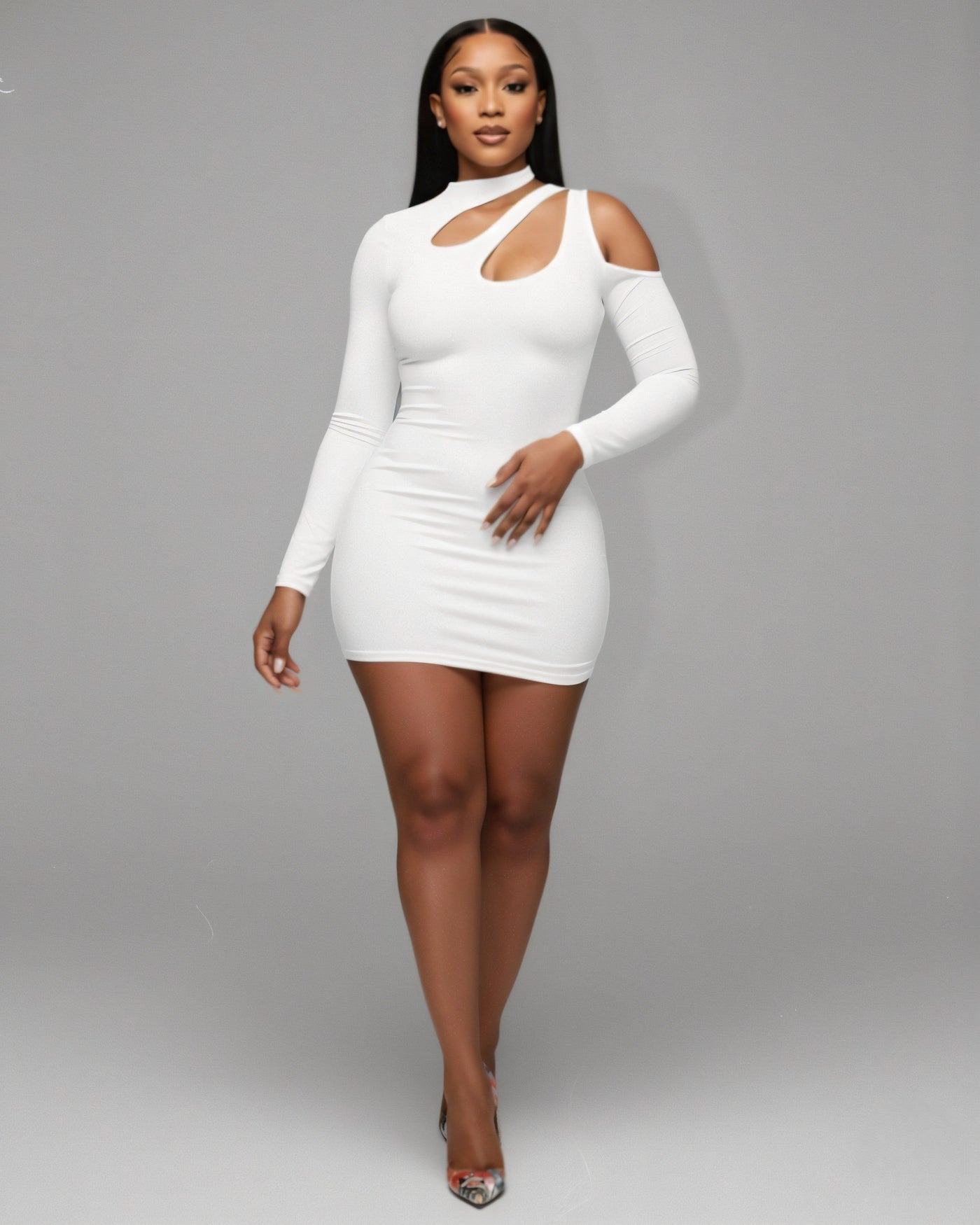 SAYLA Cutout High-Neck Long-Sleeve Mini Dress