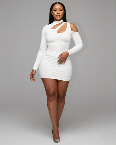 SAYLA Cutout High-Neck Long-Sleeve Mini Dress