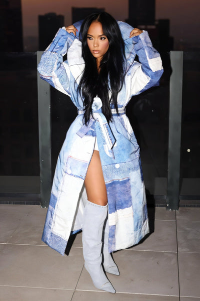 MORRY Denim Patchwork Hooded Coat