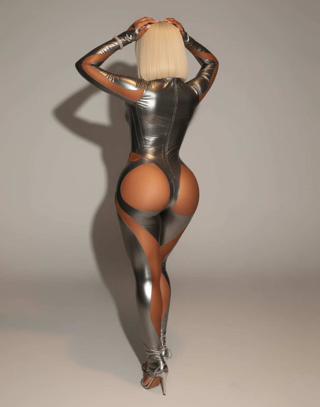 SHAYA Mesh & Metallic Cutout Jumpsuit